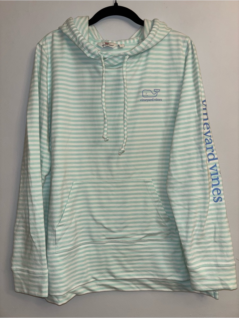 Vineyard Vines Mint Striped Hoodie with Sleeve Logo